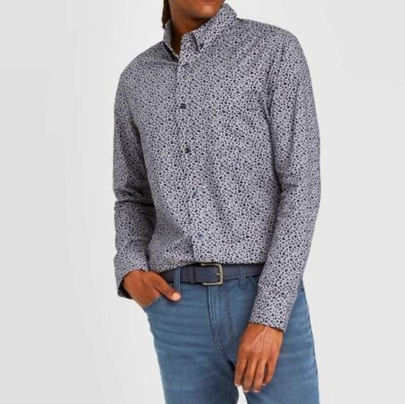 Goodfellow & Co Men's Slim Fit Long Sleeve Button-Down Shirt, Athens Blue, S - Picture 1 of 10